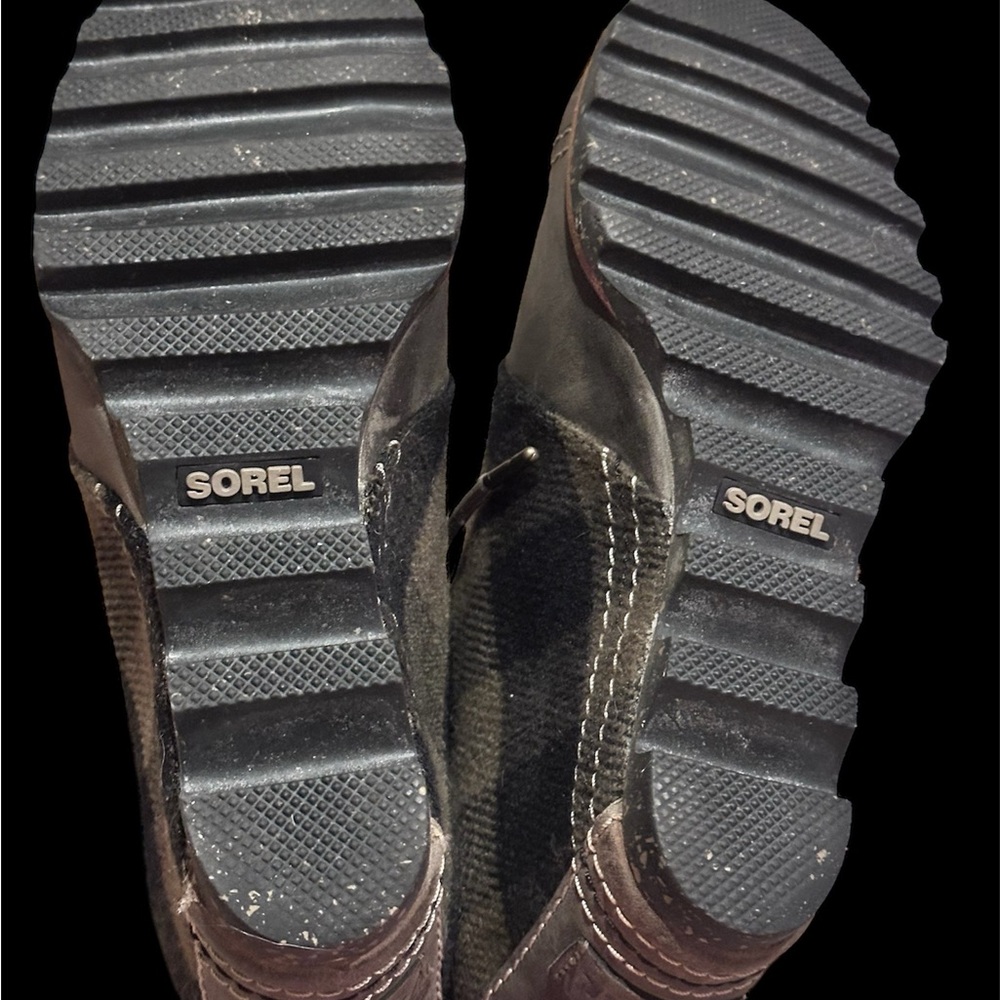 SOREL Women Green Black Buffalo Plaid Wool Leather Wedge Boot Waterproof Size 9 - Picture 9 of 13